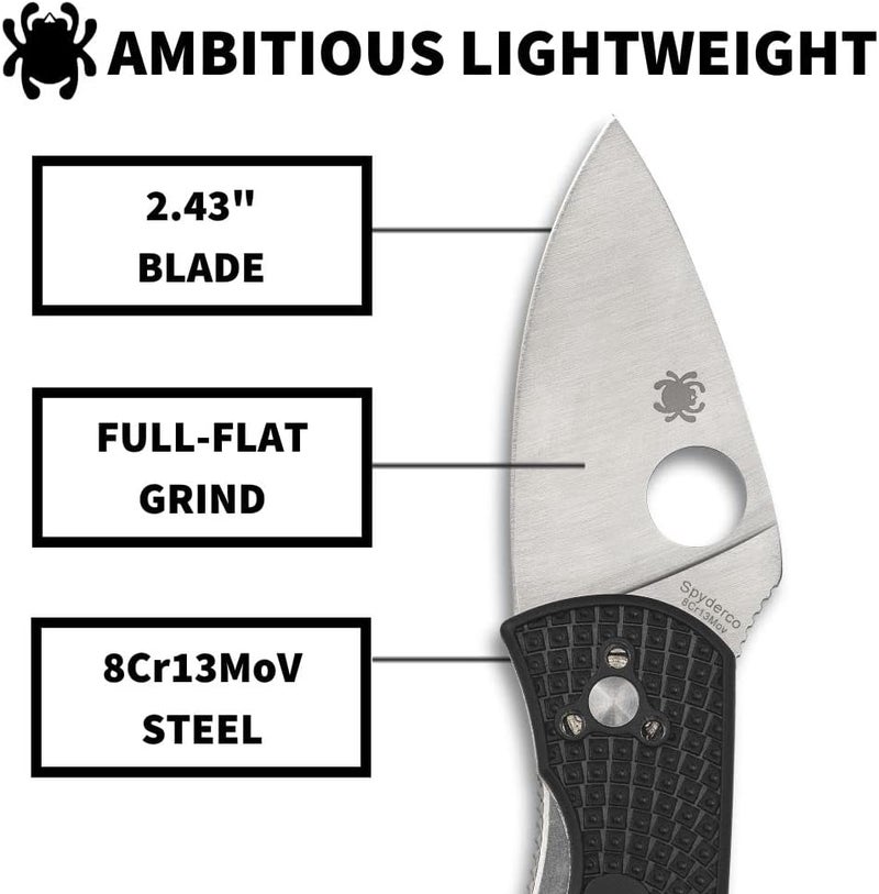 Spyderco Ambitious Lightweight Folding Pocket Knife with 2.43 Inch Stainless Steel Blade and FRN Handle - PlainEdge - C148PBK - Image 2